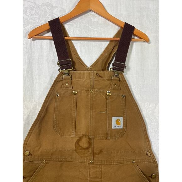 Vintage Carhartt Overalls 38x30 Tan Duck Canvas USA Union Made 6FB Double Knee - Picture 4 of 11